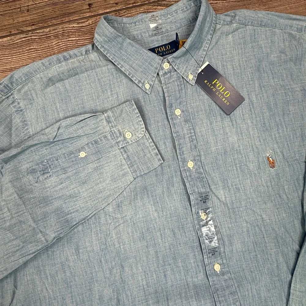 Polo Ralph Lauren Men Size 2XLT Button Down Shirt Blue Chambray Big & Tall NWT